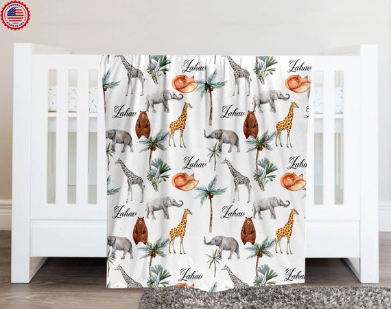 Personalized  Baby Blanket,Animal Safari Blanket,Custom Baby Blanket, Minky Baby Blanket,Baby Gift, Baby Shower Gift, Custom Matching Pillow