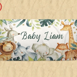 Personalized Woodland Animal Baby Name Beach Towel ,Custom Baby Gift,30x60 Beach Towel,Custom Beach Towel,Baby Shower Gift, Kids Beach Towel