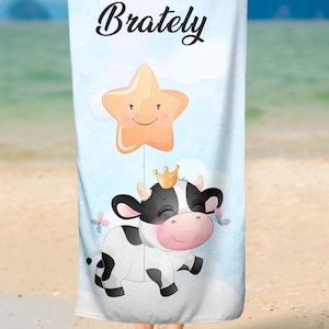 Personalisierte Kuh Tier Baby Name Strandtuch, individuelles Baby Geschenk, 30x60 Strandtuch, Baby Shower Geschenk, Kinder Handtuch, Gastgeschenke