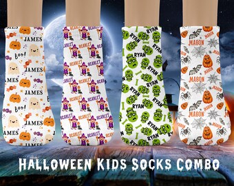 Personalisierte Halloween Kindersocken, Halloween Geschenk für Kinder, Halloween Kürbis / Boo / Wichtel / Hexenhut Socken, Trick or Treat Party Gastgeschenk für Kinder