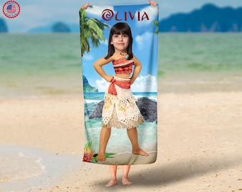 Personalized Mermaid face photo towel,Custom Hawai Princess Name Blanket,30x60 Personalized Beach Towel,Baby Shower Gift,Party Favor Pillow