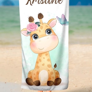 Personalized Woodland Giraffe Animal Baby Name Beach Towel ,Custom Baby Gift,30x60 Beach Towel, Baby Shower Gift, Kids Towel, Party Favors