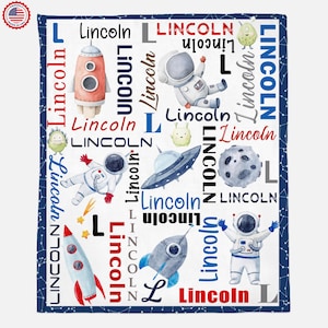 Personalized Space Blanket ,Custom Minky Baby Name Blanket Galaxy  Rocket Print ,Space theme Blanket, Astronaut Blanket,Matching Pillowcase