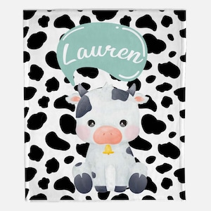 Baby Cow Print Personalized Baby Blanket, Name Baby Blanket, Baby Gift, Cow Print Minky Blanket, Blanket Girl/Boy, Nursery Blanket