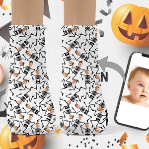 Personalized Kids Socks, Halloween Face Socks, Halloween Gift For Kids,Spooky Halloween Skeleton Socks,Trick or Treat Party Favor for Kids