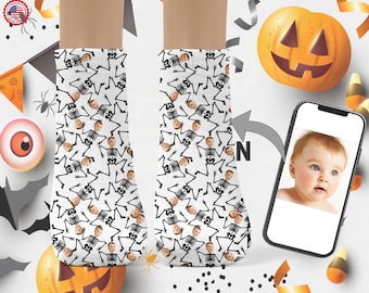 Personalized Kids Socks, Halloween Face Socks, Halloween Gift For Kids,Spooky Halloween Skeleton Socks,Trick or Treat Party Favor for Kids
