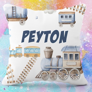 Personalized Train Theme Pillow, Boys Birthday Gift, Girls Birthday Gift, Kids Name Pillow, Baby Gift, Nursery Decor,Baby Name Pillow