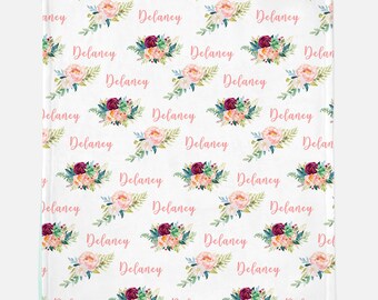 Couverture personnalisée, Couverture de nom personnalisé, Couverture de bébé personnalisée, Couverture de bébé minky, Couverture de bébé fille, Cadeau de bébé, Cadeau de fête de bébé, Blankie floral