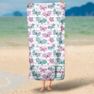 Personalized Butterfly Name Beach Towel, Personalized Baby Name Towel ,Customized Name Gift , Spring Break Towel, Baby Shower Towel