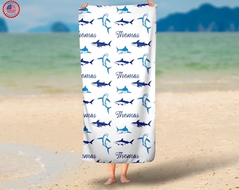 Personalized Shark Name Beach Towel ,Custom Baby Gift,30x60 Beach Towel, Custom Beach Towel, Baby Shower Gift, Kids Beach Towel, Party Favor