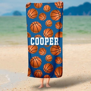 Personalized Basketball kid Name Beach Towel ,Custom Baby Gift,30x60 Beach Towel,Custom Beach Towel,Team favor, Kids Sports Beach Towel