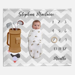 Baby Milestone Blanket-Sports-Golf -Boy/Girl -Personalized Baby Blanket, Personalized Month Growth Track,Minky Baby Blanket, Toddler Blanket