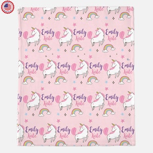 Unicorn Personalized Kids Blanket /Plush Sherpa Personalized Baby Girl Shower Gift ,Custom Ocean Blanket,Hospital Newborn Gift