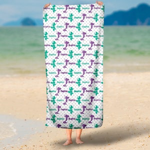 Personalisierte Meerjungfrau mit Baby Name Strandtuch, 30x60 Strandtuch, benutzerdefinierte Strandtuch, Baby-Dusche-Geschenk, Kinderzimmer-Druck, Meerjungfrau-Thema-Bevorzugung