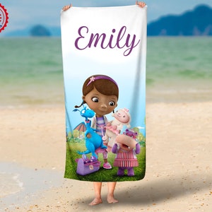Personalized Doc McStuffins Beach Towel, Custom Doc McStuffins name Towel, Cartoon Towel,Doc McStuffins Home Decor, Christmas Gift