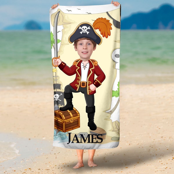 Personalized Pirate Face Towel, Personalized Pirate costume Blanket/Custom photo face towels/Pool party gift, Party Favor, Pirate Pillowcase