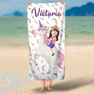 Personalized Unicorn face photo towel, Unicorn face towels, Unicorn 30x60 Personalized Beach Towel, Unicorn Blanket ,Party Favor Pillow