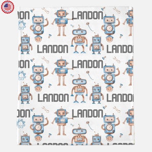 Personalized Beep Boop Robot Blanket -Robot Throw Blanket -Custom Baby Name Blanket, Matching pillow- Custom Pillowcase