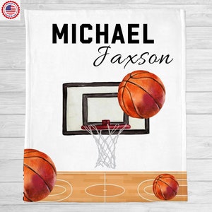 Basketball Court Blanket, Basketball Personalized Baby Name Blanket, Basketball Sports Nursery Theme, Basketball Toddler Minky Blanket
