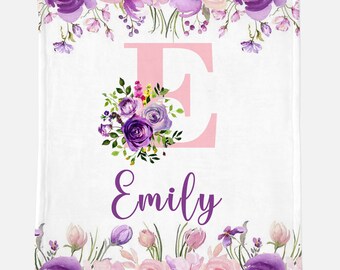 Monogram Couverture florale pour bébé, Couverture personnalisée pour bébé, Cadeau floral personnalisé pour bébé, Couverture cadeau de chambre d’enfant, Couverture Minky