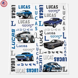Personalized Cars Blanket, Muscle Car Baby Blanket ,Sports Car Personalized Baby Name Blanket ,Baby Name Blanket,Matching Pillowcase