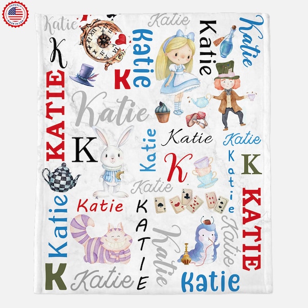 Personalized Alice in Wonderland Blanket ,Alice in Wonderland Baby Blanket ,Custom Baby Name Blanket-Birthday Gift Idea,Matching Pillowcase