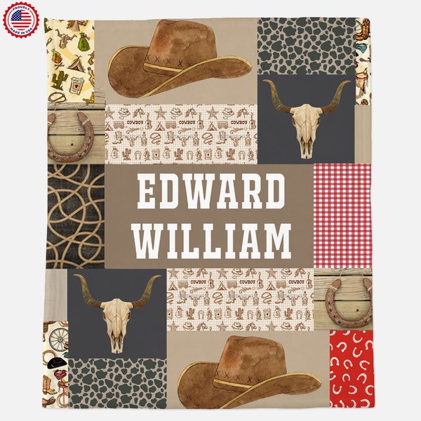 Personalized Western Cowboy Rodeo Baby Blanket for Boys - Baby Shower Gift Lightweight Super Soft Minky  -Matching pillow-Custom Pillowcase