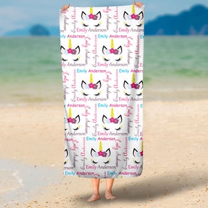 Personalized Unicorn Name Beach Towel ,Custom Baby Gift,30x60 Beach Towel, Custom Towel, Baby Gift, Kids Beach Towel,Unicorn Pool Towel