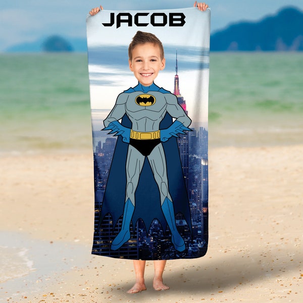 Face Super Hero towel/ Photo personalized Beach Towel/Custom photo face towels/Super Hero Blanket/Pillowcase,Christmas Gift Idea, Part Favor