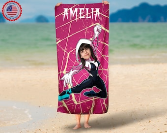 Personalized Super Hero Spider Gwen towel/ Photo personalized face Towel,Ghost Spider Gift,Super Hero Pool party Towels,Spider Gwen Fan Gift