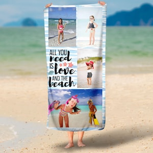 Photo Collage personalized beach towel/Custom picture Kids towel/Beach Theme towels/ Gift for Mom or Grandma,Pool party gift, family Gift