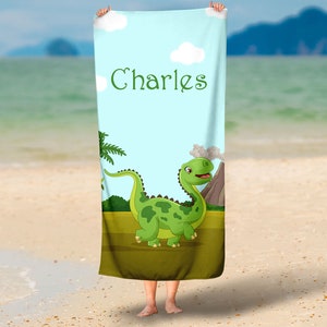 Personalisierte Dinosaurier Baby Name Handtuch, personalisiertes Strandtuch, 30x60 Strandtuch, benutzerdefinierte Strandtuch, Baby-Dusche-Geschenk, Kinderzimmer Print