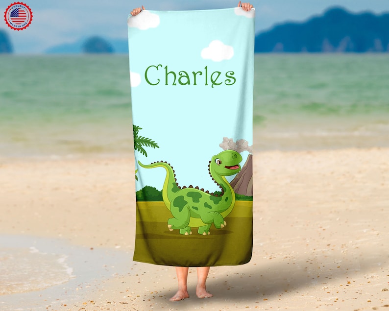 Personalized Dinosaur Baby Name Towel personalized Beach Etsy