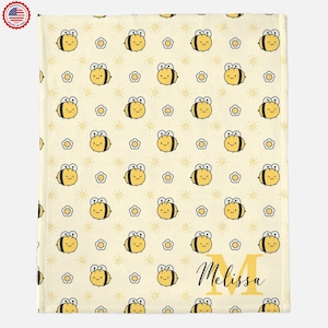 Personalized Bumble Bee Blanket -Honey Bee Throw Blanket -Custom Baby Name Blanket, Matching pillow- Custom Bumble Bee Pillowcase