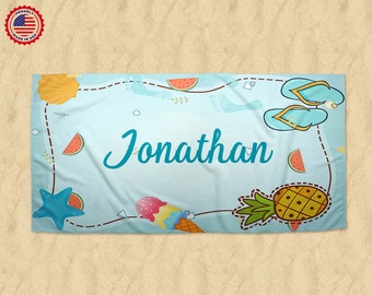 Personalized Summer Baby Name Beach Towel , Cute Custom Baby Gift,30x60 Beach Towel,Custom Beach Towel, Baby Shower Gift, Kids Beach Towel