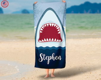 Personalized Shark Jaws. Baby Name Beach Towel ,Custom Baby Gift,30x60 Beach Towel,Custom Beach Towel,Baby Shower Gift, Kids Beach Towel