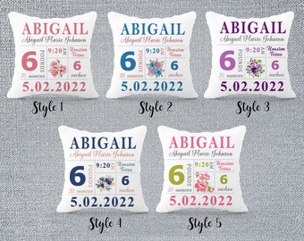 Girls Birth Announcement Pillow - Floral Pillow Cover -Personalized Birth Stats Pillow - New Baby Gift - New Mom Gift