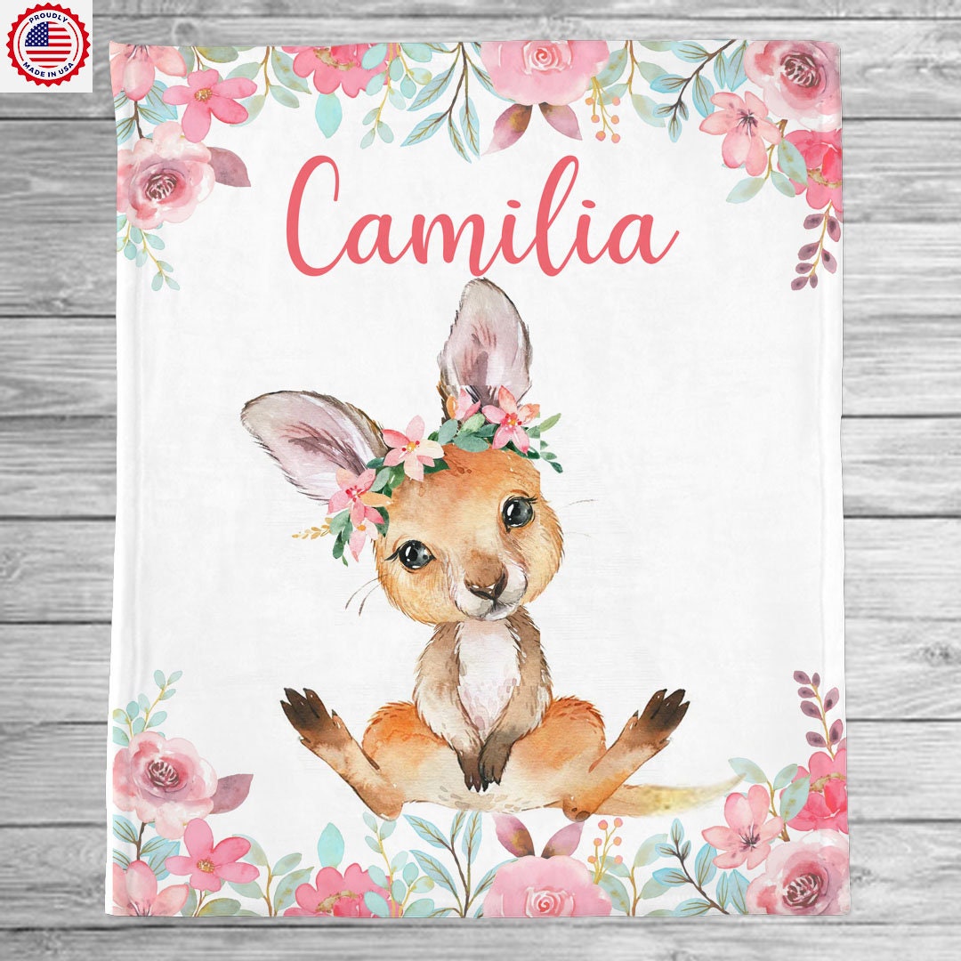 Grandkli Personalized Baby Blanket - Kangaroo Mom & Kid Reading Floral Design, Super Soft Fleece, 30x40 Inches
