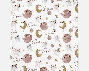 Manta de bebé floral personalizada con estrellas y lunas, manta para bebé, manta con nombre, regalo para baby shower, manta de estrellas, manta para guardería