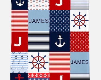 Manta de bebé personalizada, Manta de bebé, Nombre Manta de bebé, Regalo de bebé de la marina, Bebé Minky, Manta náutica, Manta de ancla, Guardería temática náutica
