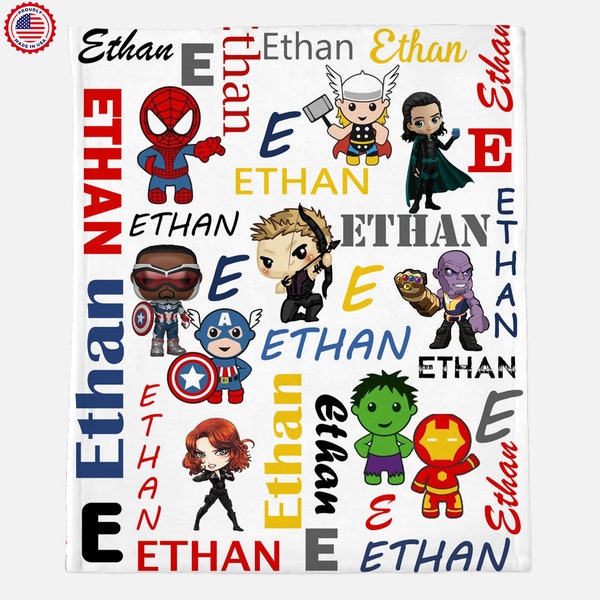 Personalized Super Hero Blanket -Super Hero Throw Blanket -Custom Hero Baby Name Blanket, Matching pillow- Superhero Custom Pillowcase