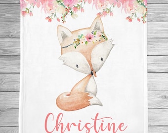 Personalized Fox Baby Blanket -Floral Fox Baby Blanket- Nursery Baby Name Blanket-Baby Shower Gift- Baby Keepsake, Nursery Fox Pillowcase