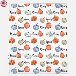 Personalized Name blanket, Custom Fall Pumpkin Name Blanket, Cute Fall Print, Thanksgiving Gift, Holiday Gift for your loved ones, Fun Gift,