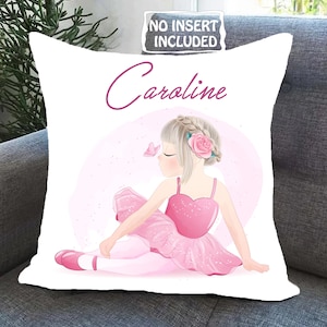 Watercolor Ballerina Room Decor Throw Pillow ,Personalized Ballerina Pillowcase, Custom name Pillowcase, Gift For Dance Lover