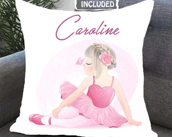 Watercolor Ballerina Room Decor Throw Pillow ,Personalized Ballerina Pillowcase, Custom name Pillowcase, Gift For Dance Lover