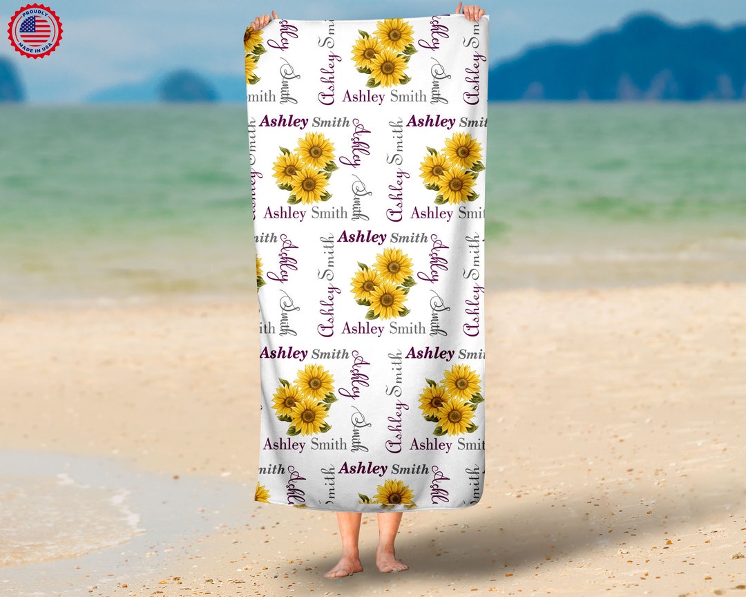 Personalized Name Beach Towel ,sunflower Beach Towel, Custom Beach