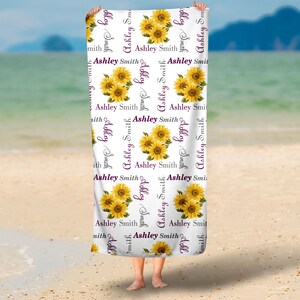 Personalized Name Beach Towel ,Sunflower Beach Towel, Custom Beach Towel, Baby Shower Gift, Kids Beach Towel,Party Favor