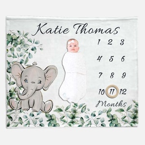 Elephant Milestone Blanket - Baby Girl Milestone Blanket- Baby Boy Milestone Blanket,Nursery Decor , Minky Baby Blanket, Toddler Blanket
