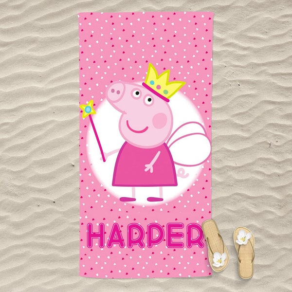 Personalized Peppa pig Beach Towel, Peppa Princess name Towel, Peppa Pig Towel,Princess Towel, Peppa Pig Decor - Peppa Pig Girl Room Decor