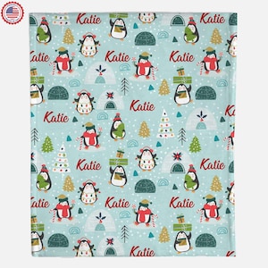 Weihnachten personalisierte Schnee Pinguin Namen Decke, Winter Benutzerdefinierte Name Decke, Weihnachtsgeschenk, Weihnachtsgeschenk für Ihre Liebsten, Spaß Geschenk